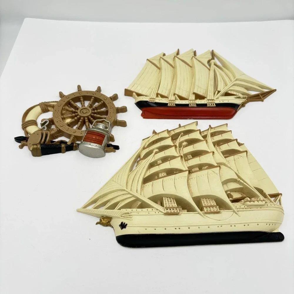 3 Piece Nautical Wall Decor Set Burwood Products Sailboats Wheel Anchor Ships
